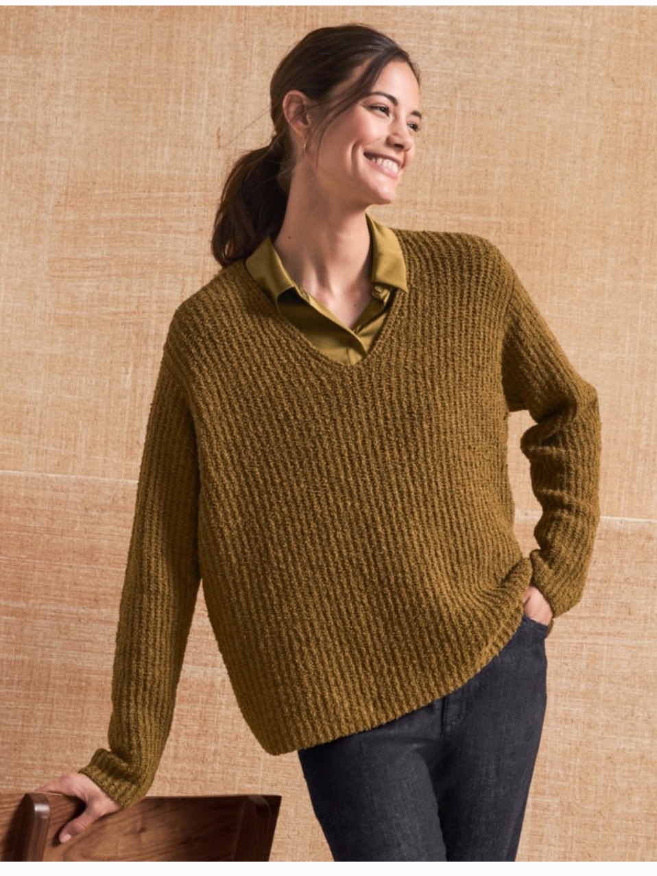Nwt Eileen Fisher Organic-Cotton Fluff V-Neck Sweater